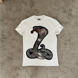 Men's White Tee with Black and Red Cobra Design